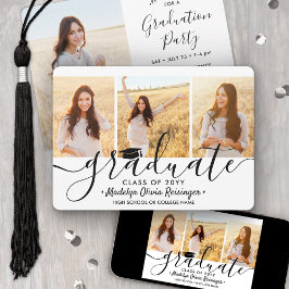 4 Foto Collage Simple Modern Script Abschluss Einladung