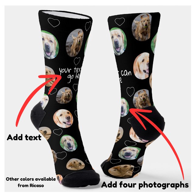 4 Foto-Collage und Textvorlage nach Maß Socken (4 Photo collage and text template custom made Socks from Ricaso. Different colors available in store)
