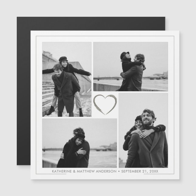 4 Foto Collage Wedding Ankündigung Magnetkarte (Vorne/Hinten)