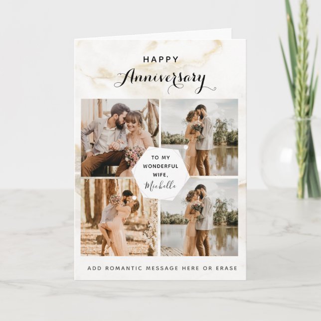 4 Foto Collage Wedding Anniversary Chic Marmor Dankeskarte (Vorderseite)