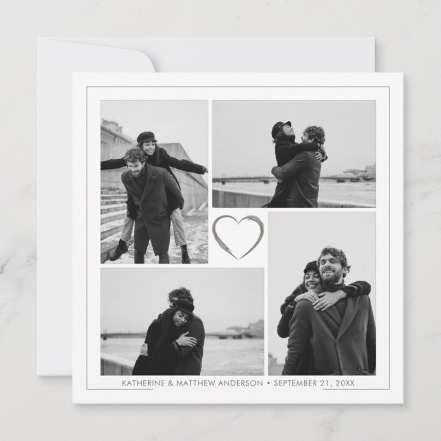 4 Foto Collage Wedding Anniversary Name & Datum Ankündigung (Vorderseite)