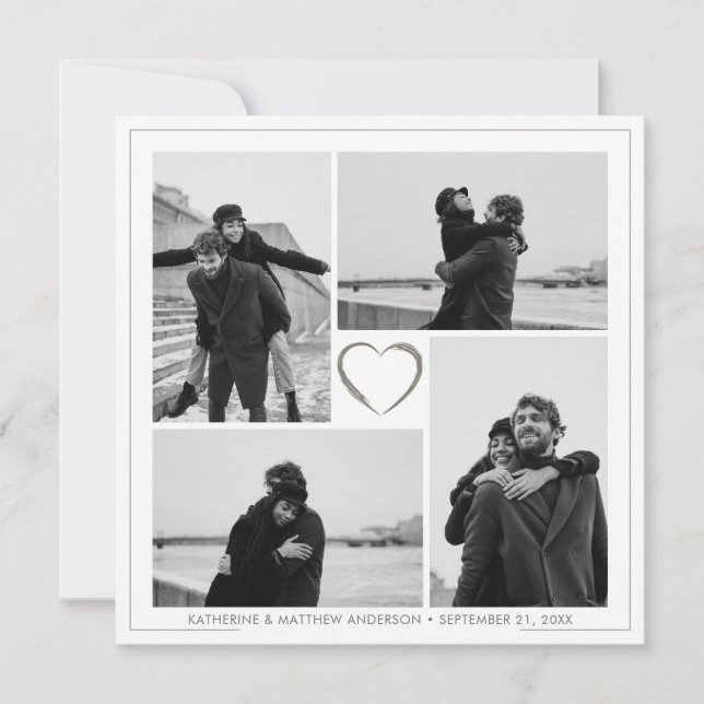 4 Foto Collage Wedding Anniversary Name & Datum Einladung (Vorderseite)