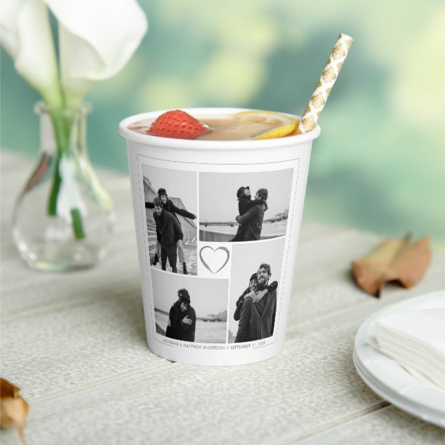 4 Foto Collage Wedding Anniversary Name & Datum Pappbecher (In Situ)