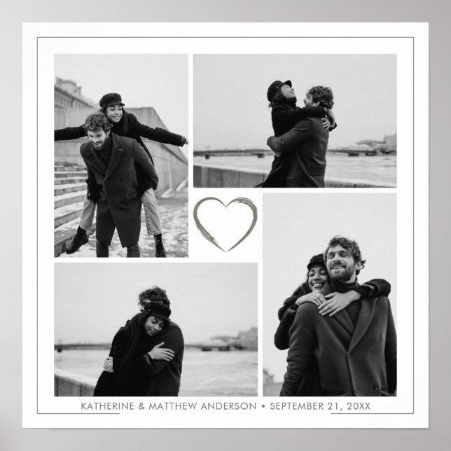4 Foto Collage Wedding Anniversary Name & Datum Poster (Vorne)