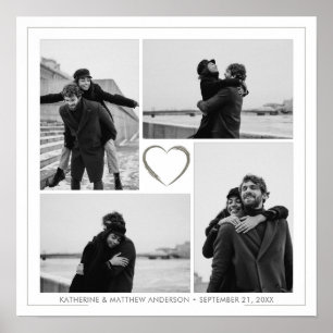 4 Foto Collage Wedding Anniversary Name & Datum Poster