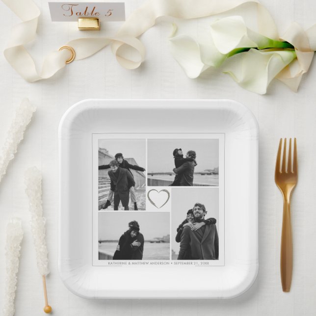 4 Foto Collage Wedding Brautparty  Pappteller (Hochzeit)