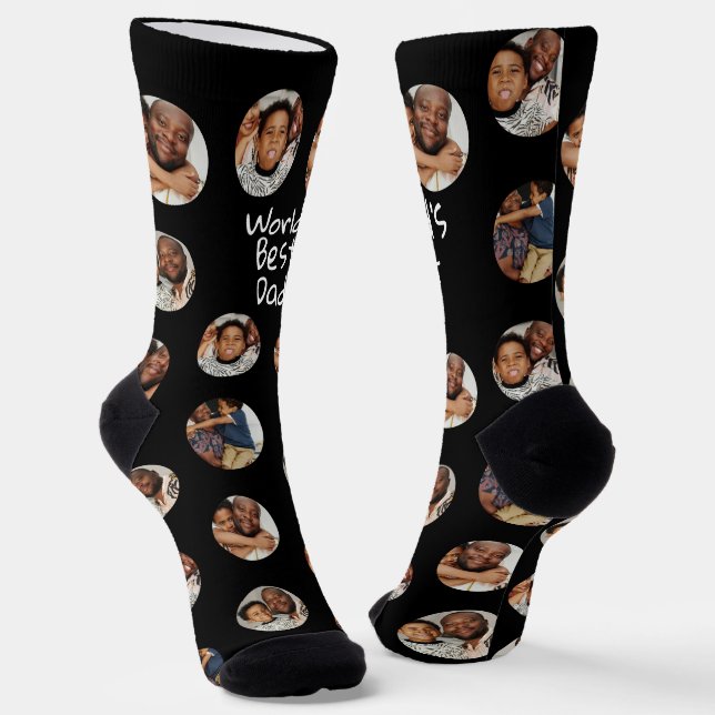 4 Foto Collage Welten Bester Vater Socken (Gewinkelt)
