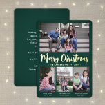 4 Foto Dark Green frohe Weihnachten Moderne Collag Folien Feiertagskarte<br><div class="desc">Senden Sie stilvolle fröhliche Grüße und teilen Sie Ihre Lieblingsfotos mit einer individuellen Urlaubskarte aus vier Fotos, Grün und Goldfolie. Der gesamte Text auf dieser Vorlage lässt sich einfach so anpassen, dass er jeden beliebigen Text enthält, z. B. Frohe Weihnachten, glückliche Feiertage, Frohe Festtage, Neujahrsjubiläen usw. (IMAGE PLACEMENT TIP: Eine...</div>