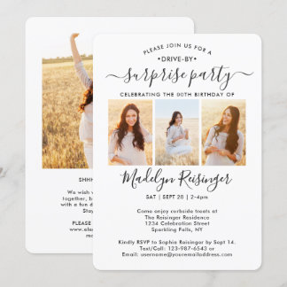4-Foto-Drive-by-Überraschung Geburtstagsparade Einladung