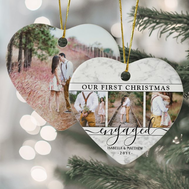 4 Foto Erste Weihnachten Verlobte Imitate Marmorhe Keramik Ornament (Von Creator hochgeladen)