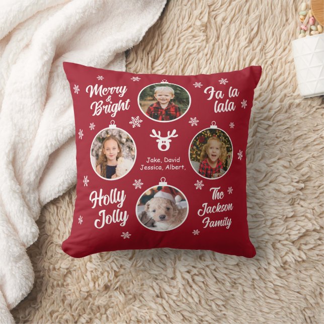 4 Foto Familienschmuck Weihnachten Weihnachten Rot Kissen (Decke)