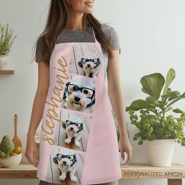 4 Foto Filmstreifen Collage Script Name Schwarz Go Schürze (Personalized Apron)