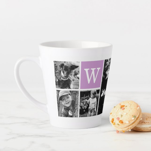 4 Foto-Galerie und lila Monogramm Milchtasse (Beispiel)