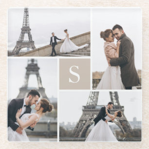4 Foto Gallerie und Farbblock Monogramm Glasuntersetzer