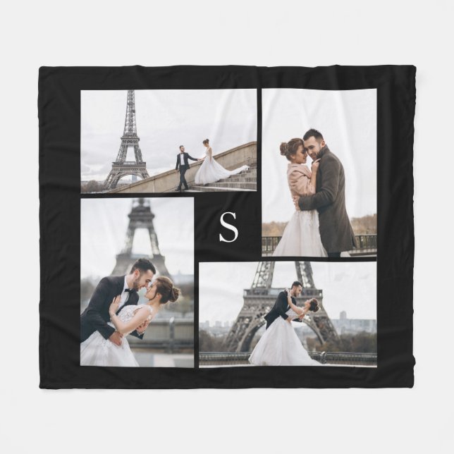 4 Foto Gallery und Monogramm Fleecedecke (Vorderseite (Horizontal))