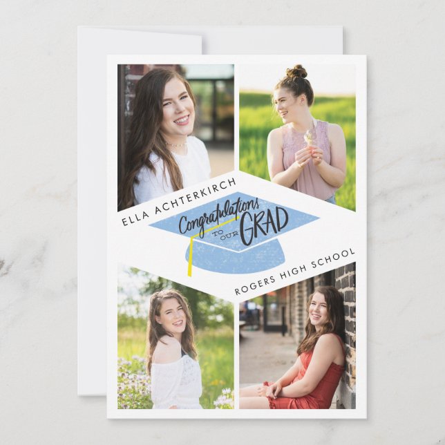 4 Foto Graduation Cap Ankündigung und Einladung (Vorderseite)