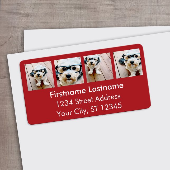 4 Foto Instagram Collage - Holiday Red (Custom Address Label)