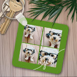 4 Foto Instagram Collage mit Holiday Joy Green Schlüsselanhänger<br><div class="desc">Verwenden Sie 4 quadratische Bilder um ein einzigartiges und trendiges Weihnachtsmemento zu machen. Wenn Sie etwas bewegen möchten,  klicken Sie auf die Schaltfläche Anpassen,  um Änderungen vorzunehmen.</div>