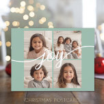 4 Foto Instagram Collage with Joy - Minze Feiertagspostkarte<br><div class="desc">Verwenden Sie 4 quadratische Bilder um ein einzigartiges und trendiges Weihnachtsmemento zu machen. Wenn Sie etwas bewegen möchten,  klicken Sie auf die Schaltfläche Anpassen,  um Änderungen vorzunehmen.</div>