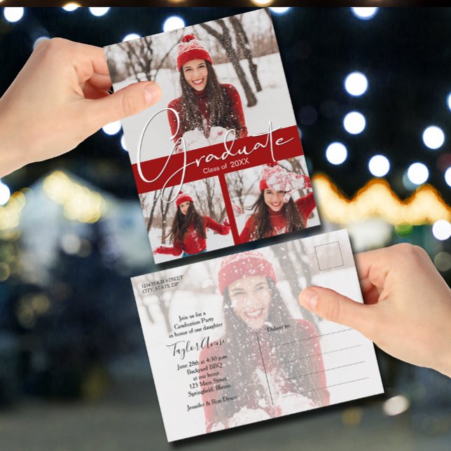 4 Foto Kardinal Rote Graduation Party Einladung Postkarte (4 Photo Cardinal Red Graduation Party Invitation Postcards)