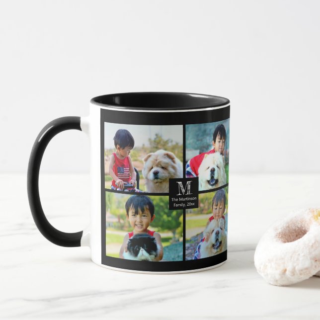 4 Foto kundenspezifische Collage mit Monogramm Tasse (Mit Donut)