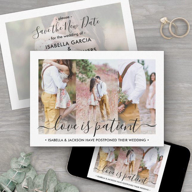 4 Foto Liebe ist Geduld Hochzeit Nachponement Save The Date (Von Creator hochgeladen)