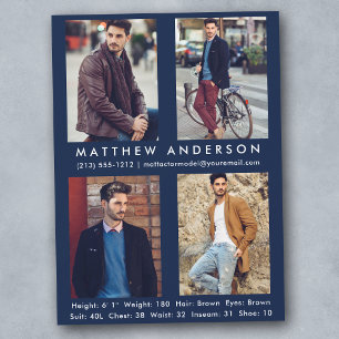 4 Foto Modell Actor Comp Card Blau