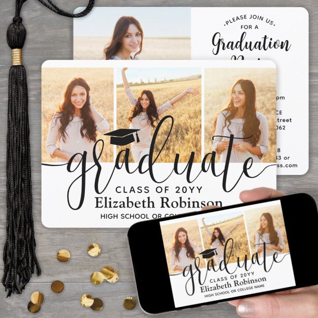 4 Foto Moderne elegante Script Graduation Party Einladung (Von Creator hochgeladen)