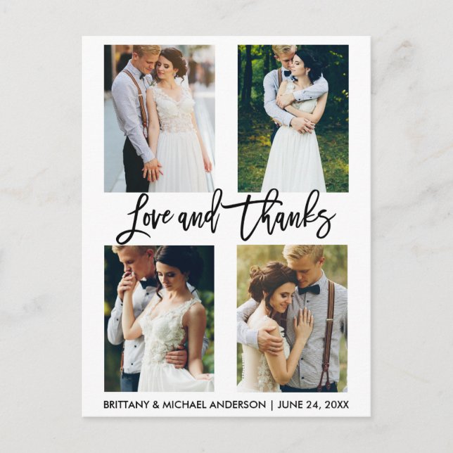 4 Foto Moderne Pinselskriptschrift Hochzeit Liebe  Postkarte (Vorderseite)