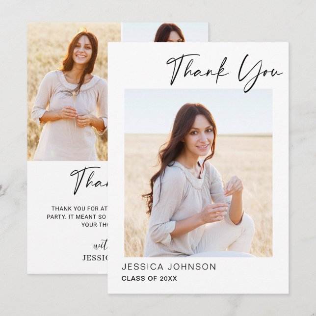 4 FOTO Moderner, einfacher Minimalistischer Abschl Dankeskarte (Vorne/Hinten)