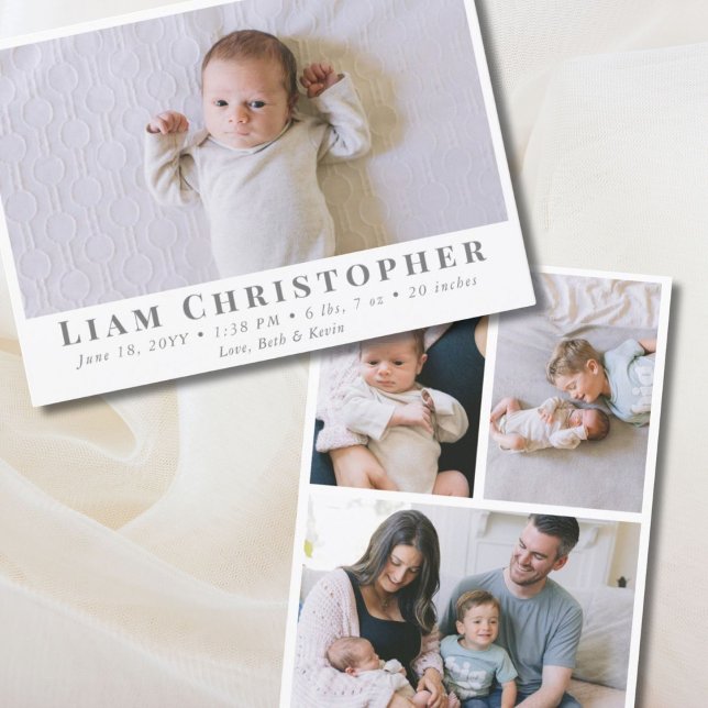 4 Foto Modernes Minimales Geschlecht Neutral Einfa Ankündigung (4 Photo Modern Minimal Gender Neutral Simple Birth Announcement)