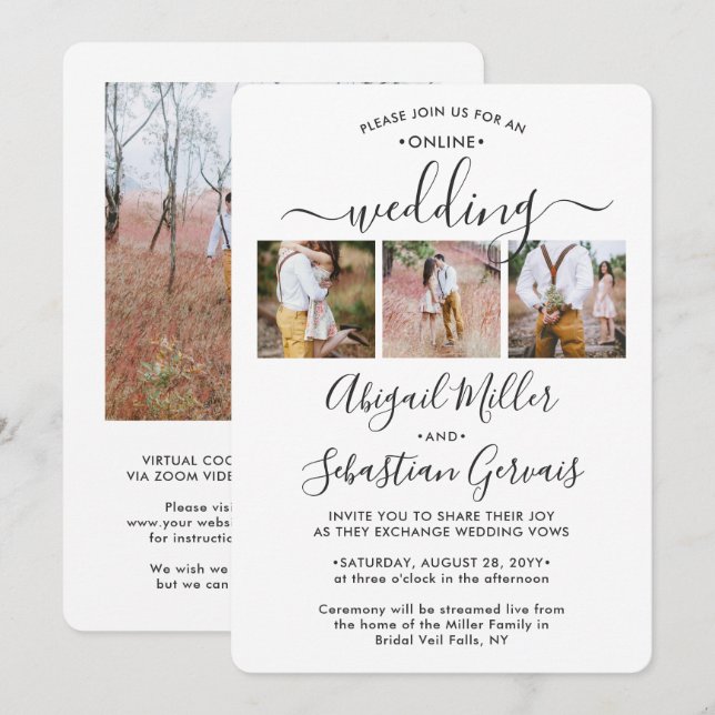 4 Foto Online Virtual Wedding Zeremonie Elegante Einladung (Vorne/Hinten)