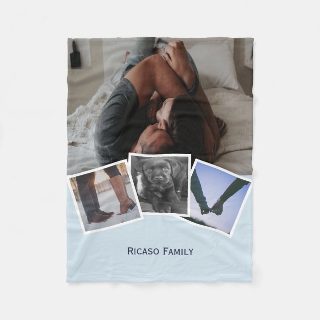 4 Foto Personalisiert Collage Light Blue Fleecedecke (Vorderseite)