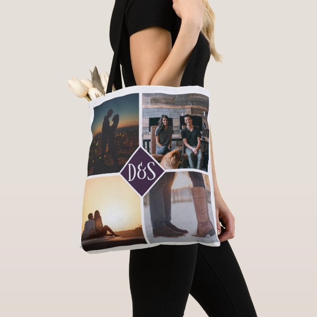 4 Foto Personalisiert Collage Mit Monogramm Tasche (Von Nahem)