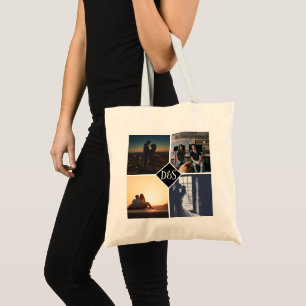 4 Foto Personalisiert Collage Mit Monogramm Tragetasche