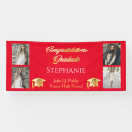 4 Foto Red Gold Glückwunsch Graduate Name School Banner