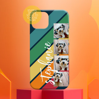 4 Foto Retro Streifen Muster Regenbogen mit Monogr Case-Mate iPhone Hülle