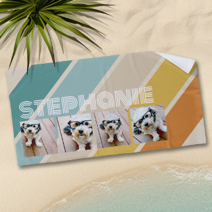 4 Foto Retro-Streifenmuster funky Name Strandtuch