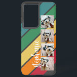 4 Foto Retro Strip Muster Regenbogen - Skriptname Samsung Galaxy Hülle<br><div class="desc">Fügen Sie 4 Fotos in diesem Film Streifen-Design mit einem bunten Hintergrund. Das farbenfrohe Retro-Design mit dunkelgrauem Hintergrund. Die Streifen sind rot, orange, gelb, grün und hellblau. Fügen Sie Ihren Namen oder Monogramm hinzu, um dies zu einem persönlichen Fall zu machen, der unter Ihren Freunden auffällt. Der Name ist ein...</div>