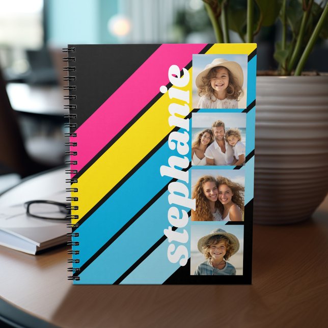 4 Foto Retro Stripe pattern cmyk skriptname Notizblock (Photo Notebook - Custom Cover)