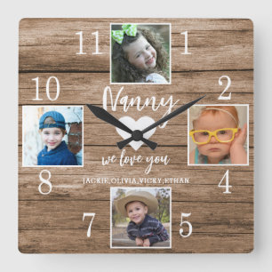 4 Foto Rustikale Barnholz Liebe Ihr Kindermädchen Quadratische Wanduhr