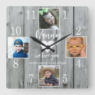 4 Foto Rustikale graue Liebe Ihr Kindermädchen Quadratische Wanduhr