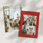 4 Foto Schreibmaschine Rot Minimalistisch Frohe We Feiertagskarte<br><div class="desc">Minimalistisch 4 Foto (3 Foto Collage vorne,  1 Foto hinten) Schrift Typografie Frohe Weihnachtskarte in festlich rot</div>