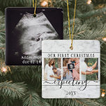 4 Foto Schwangerschaft Neue Eltern 1. Weihnachten Keramikornament<br><div class="desc">Feiern Sie das wertvolle Geschenk Ihres neuesten Familienmitglieds mit einem stilvollen vierFoto Collage Platz Keramik Ornament. Ein geschlechtsneutrales Design mit Marmorrahmen aus Imitaten eignet sich für einen neuen kleinen Jungen oder ein neues Mädchen. Aufnahme und Bilder auf dieser Vorlage sind einfach zu personalisieren. (IMAGE PLACEMENT TIP: Eine einfache Möglichkeit, ein...</div>