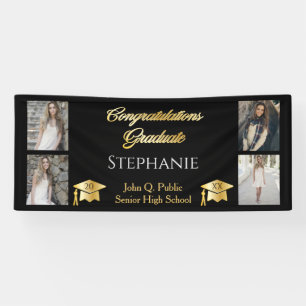 4 Foto Schwarz Gold Gratuliere Absolvent Name Schu Banner