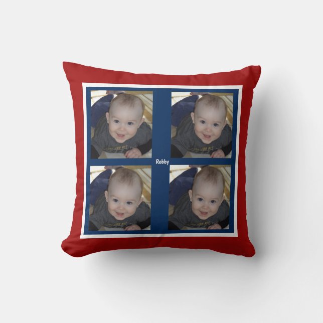 4 Foto Template Baby Boy Kinder Red Gift Thread Kissen (Vorderseite)