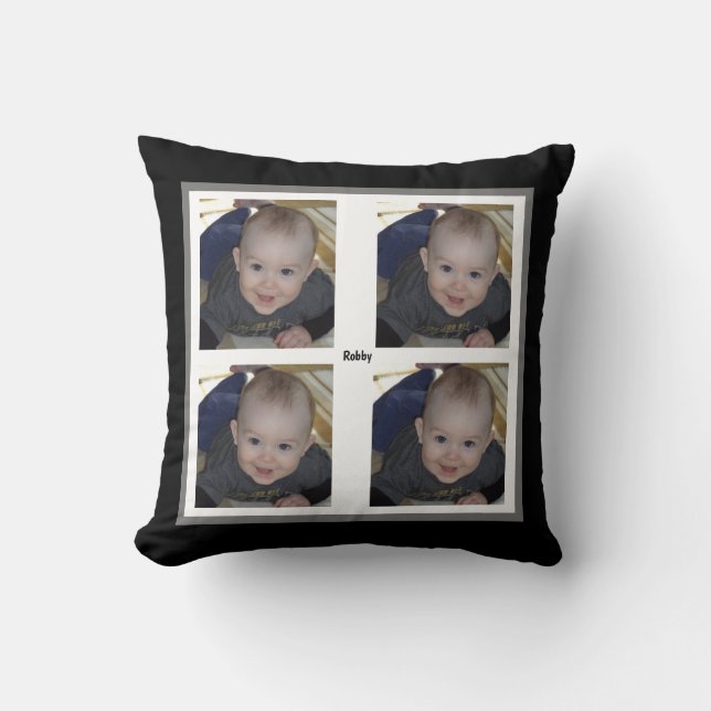 4 Foto Template Baby Boy Kinder schwarzer Geschenk Kissen (Vorderseite)