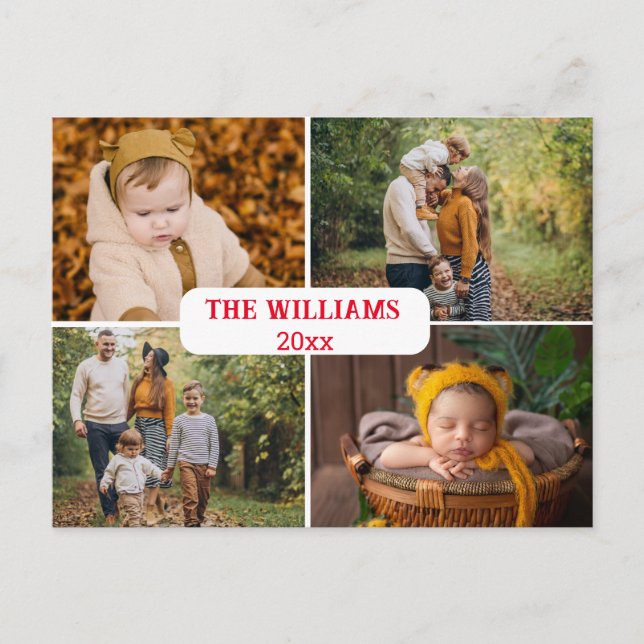 4 Foto Urlaub mit elegantem Rot-Skript Postkarte (Vorderseite)