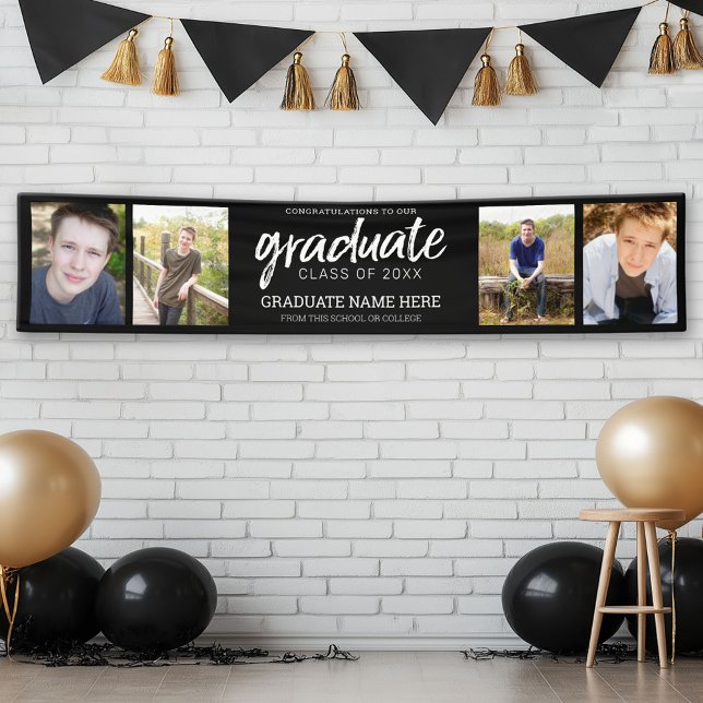 4 Foto Virtual Abschluss Class of add year Black Banner (Custom Graduation Banner)
