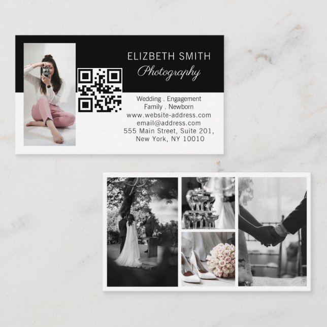 4 Foto Wedding Collage Fotograf QR Code Visitenkarte (Vorne/Hinten)